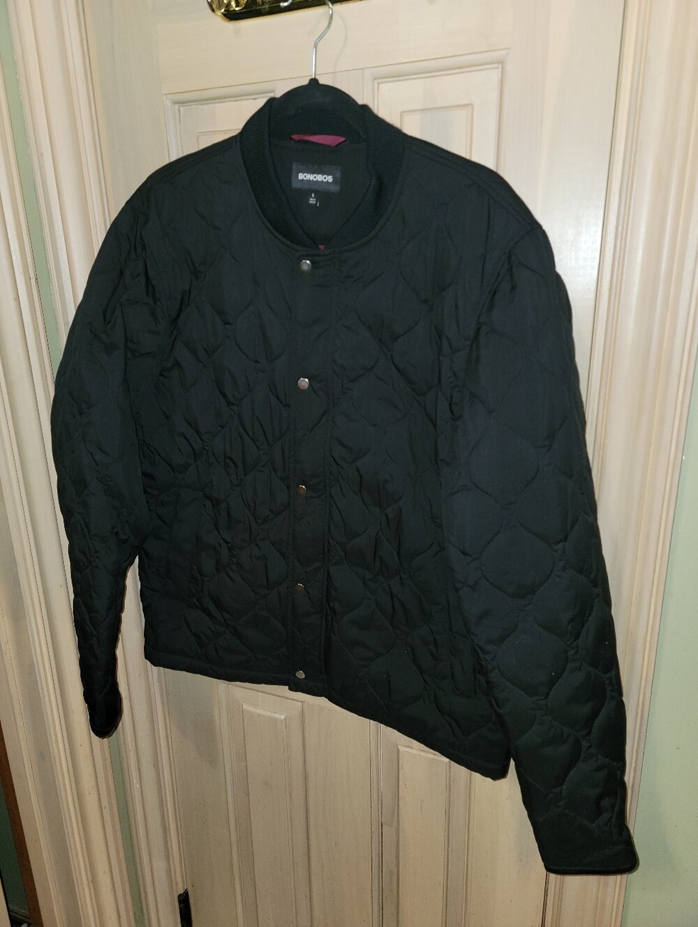 Mens Sz L Bonobos Black Quilted Snap-Front Bomber Jacket